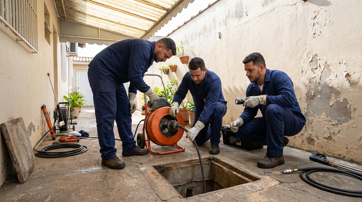 Desentupimento de esgoto com hidrojateamento em Mogi das Cruzes‑SP