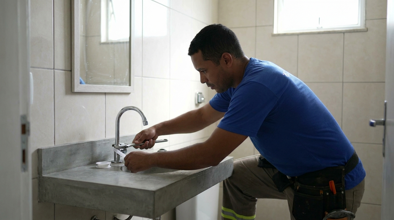 Encanador instalando torneira em Mogi das Cruzes‑SP