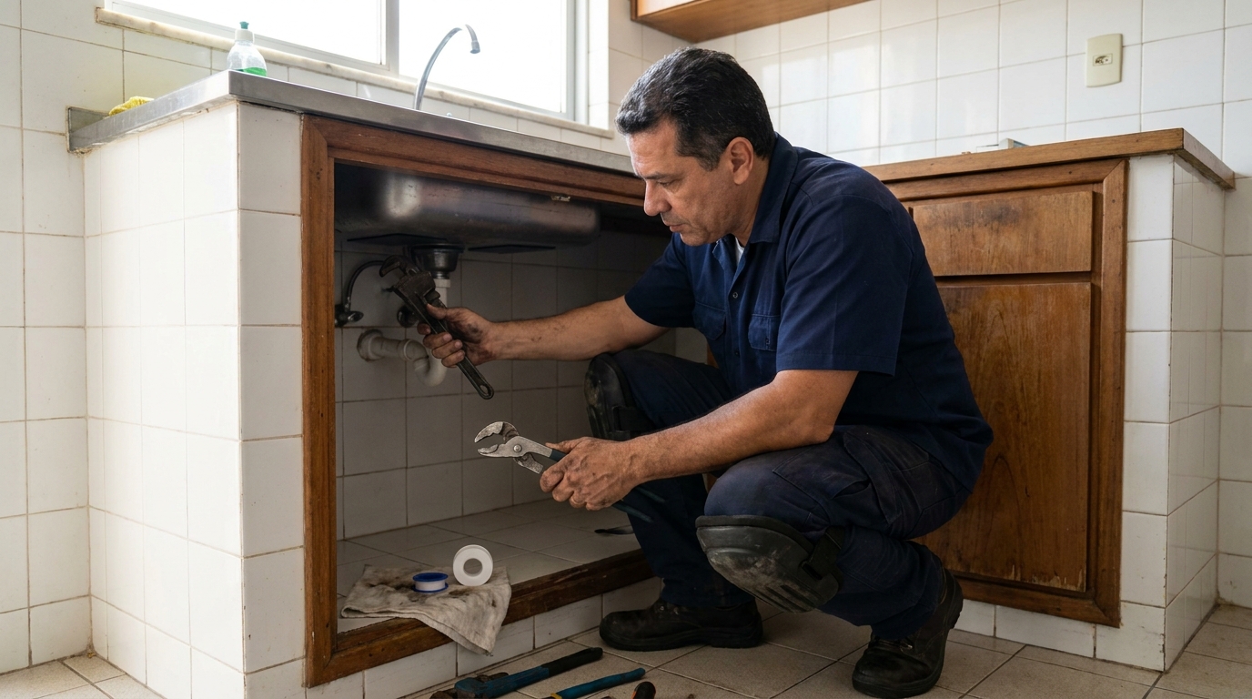 Encanador realizando manutenção em Mogi das Cruzes‑SP